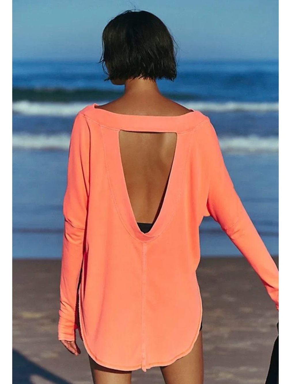 Free People Open-Back bright Coral Beach Cover-Up Top